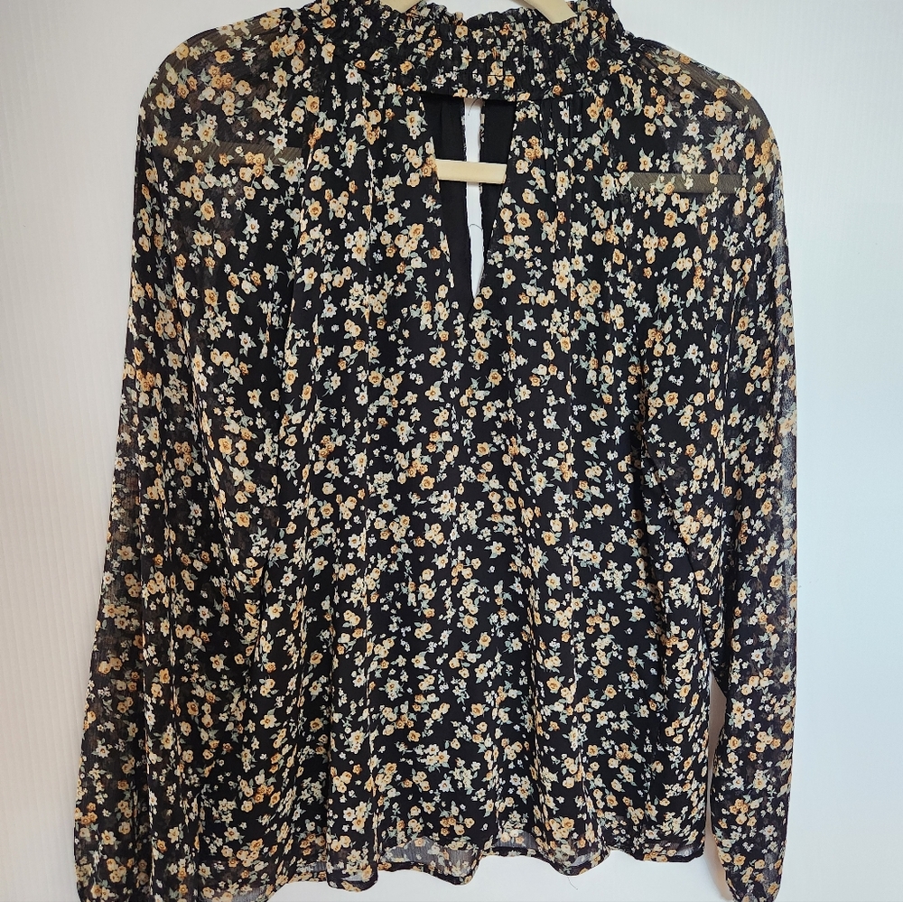 Lush Black Floral Print Blouse